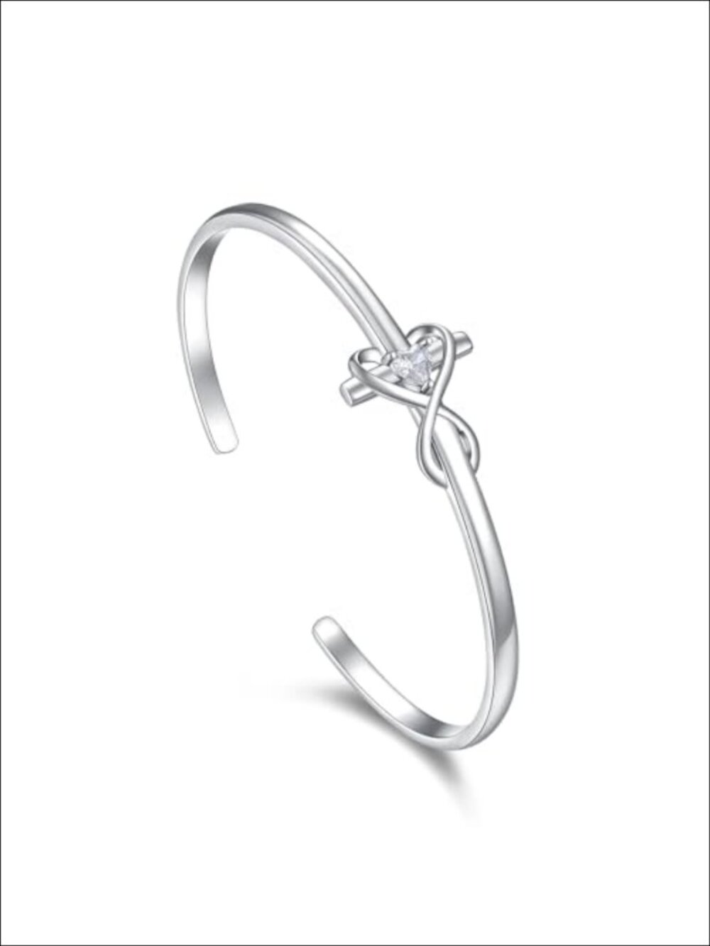 Sterling Silver Cross Bracelet for Women Open Heart Cuff Adjustable